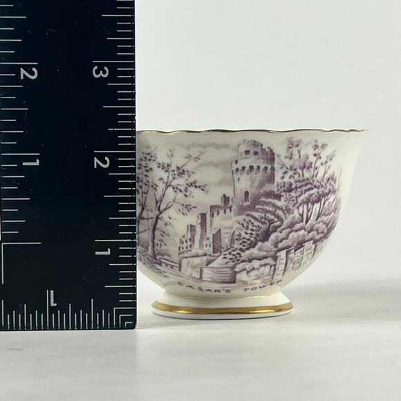 Sutherland China Tea Bowl Historical Britain Warwickshire Purple Gold Rim 1950s - Picture 11 of 13